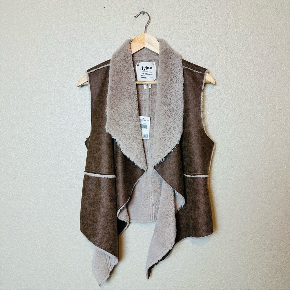 NWT Dylan Two-Tone Shearling Vest in Vintage Brown Size Small